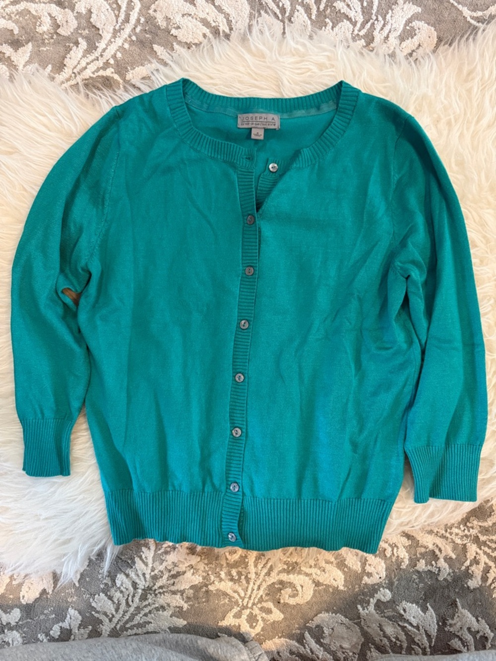 Joseph A Teal Button-Front Crew Cardigan